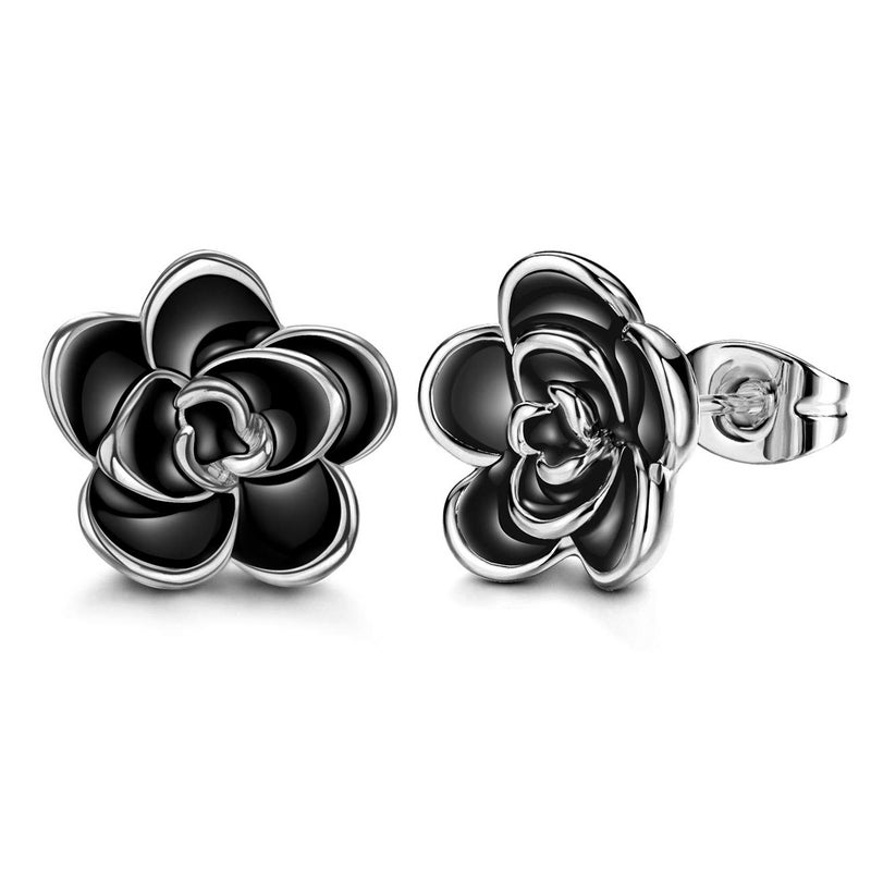 AllenCOCO Flower Stud Earrings Hypoallergenic for Women - White Gold Plated Rose Earrings for Sensitive Ears, Nickel Free (W) - Image 1